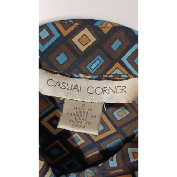 CASUAL CORNER 100% Silk Multicolor Geometric Long Sleeve Button Down Shirt Sz 6 - Picture 3 of 7